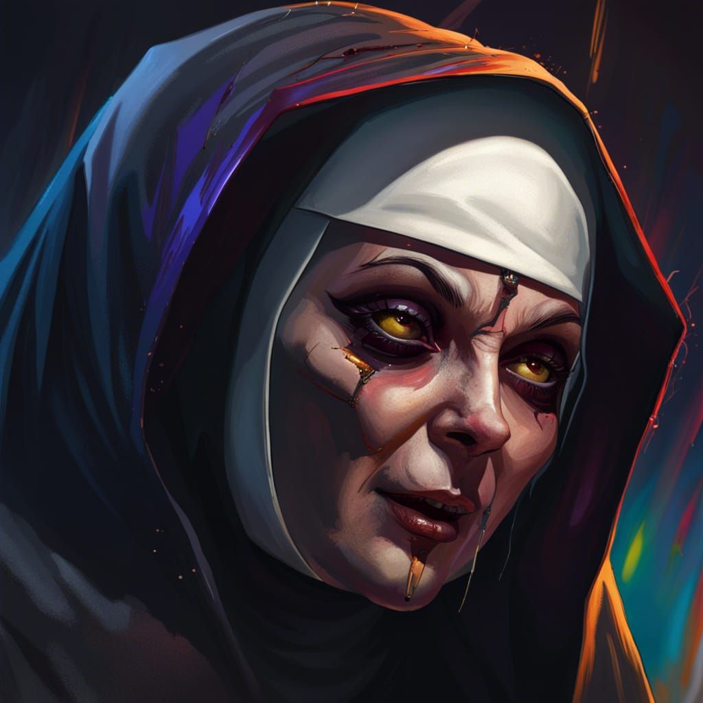 Intricate Evil Nun Portrait in Hyperrealistic Style