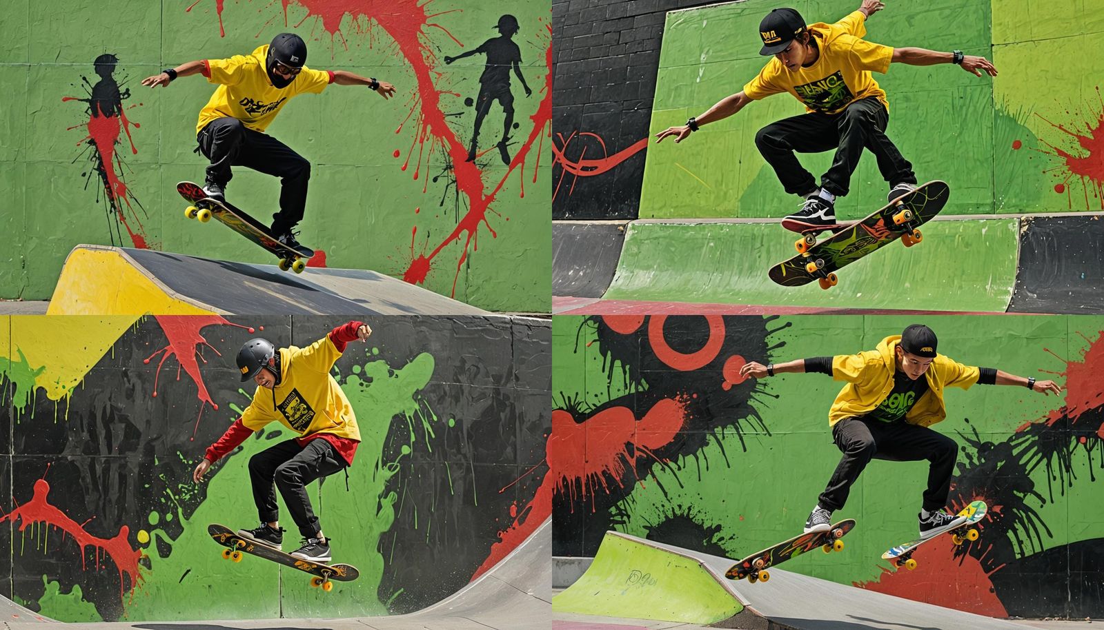 Skateboarder Performing Tricks in Splash Art Style