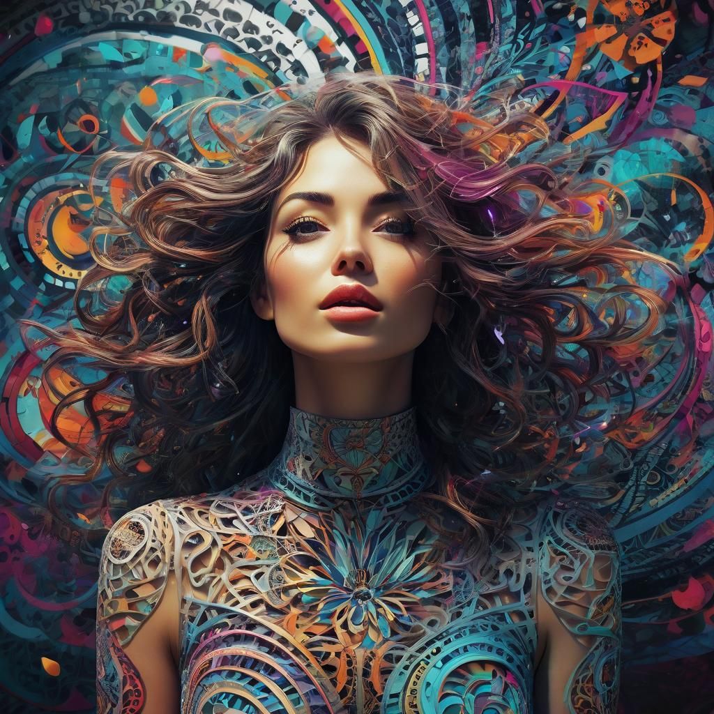 Girl in Zentangle Patterns: Cinematic Digital Art