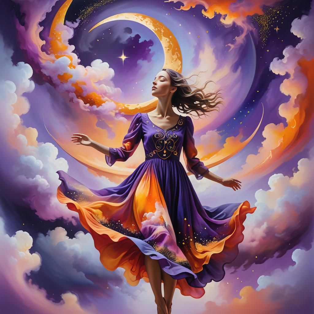 Woman Levitation in Vibrant Surrealist Dreamscape