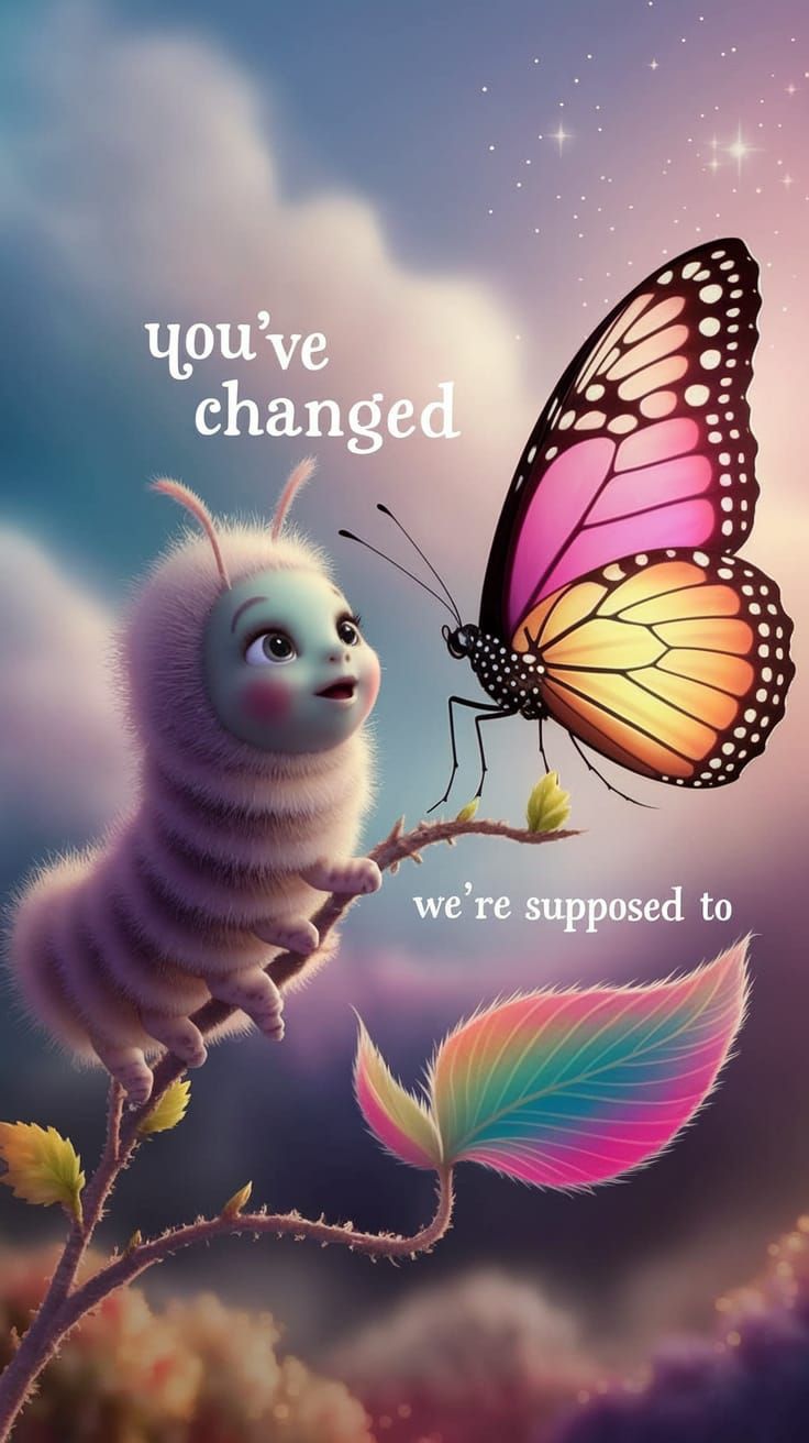 Fantasy Realism Scene of Curious Caterpillar and Majestic Bu...