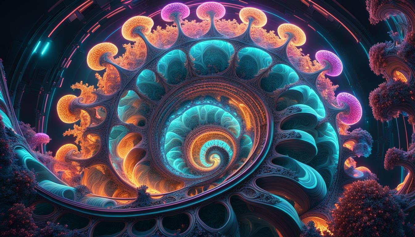 Surreal Fractal Art Nouveau Synthwave Dreamscape