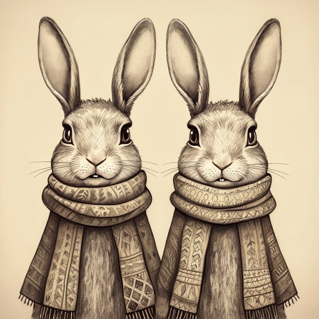 Whimsical Rabbits in Cozy Harmony