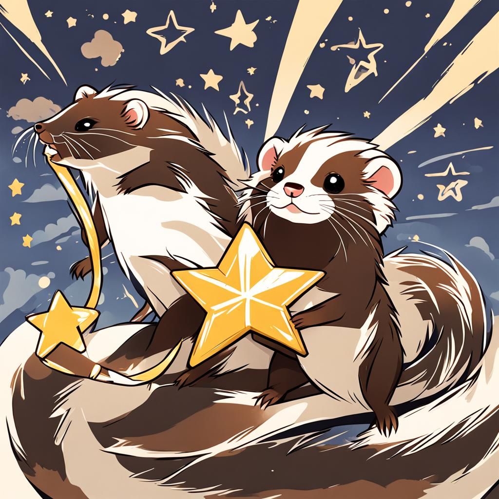 Happy Noodle Ferret with Star in Anime Style