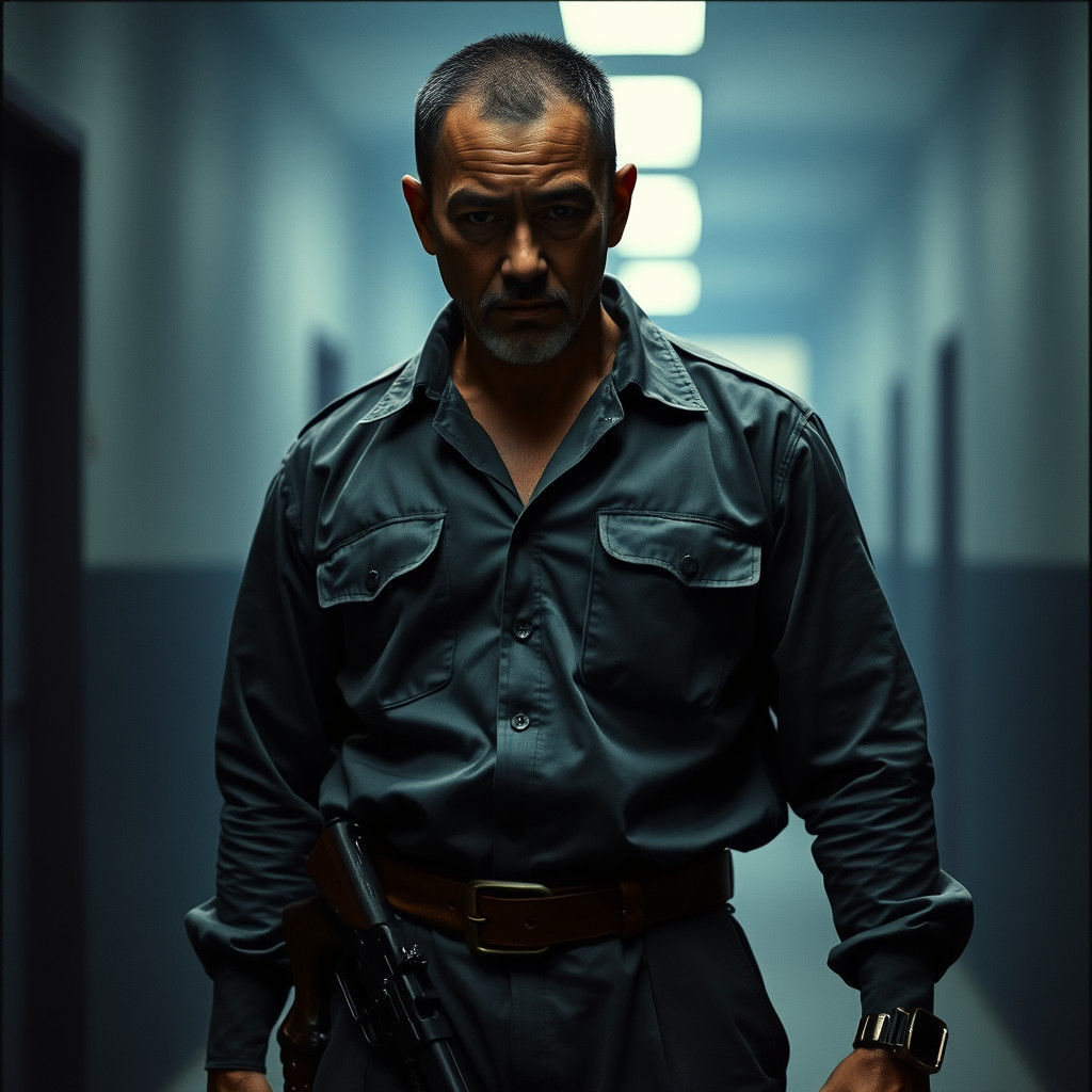 Brooding Asylum Warden: Cinematic Film Still