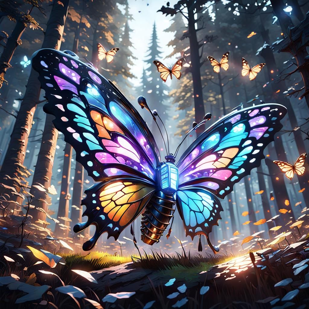 Glass Figure Animated by Butterflies