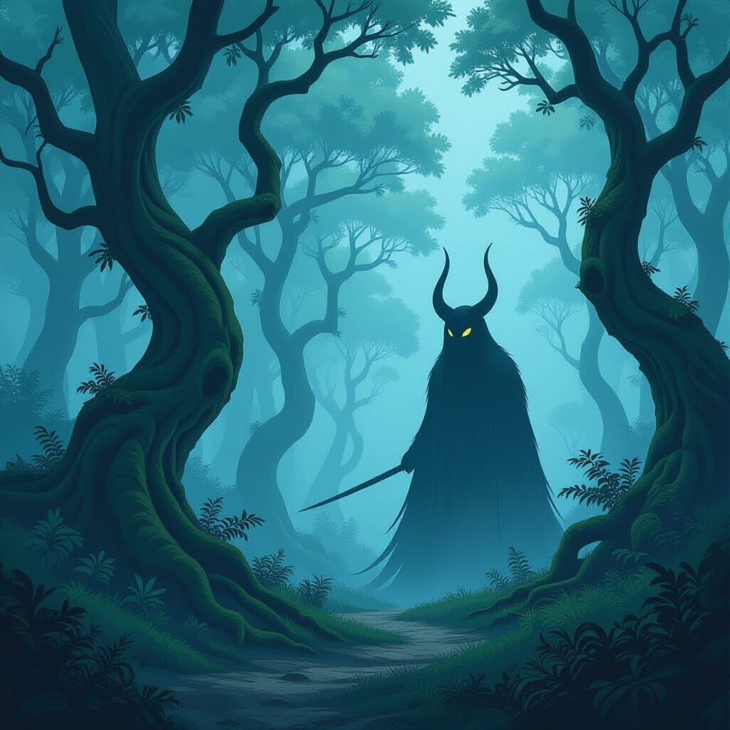 Mystical Shapeshifting Guardian in Misty Forest