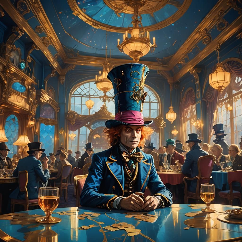 Mad Hatter in Ornate Ballroom: Fantasy Concept Art