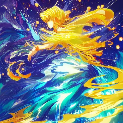 Girl Runs on Water as Whale Breaches: 3D Anime Art