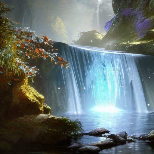 Crystalline Waterfall: Hyperdetailed Fantasy Concept Art