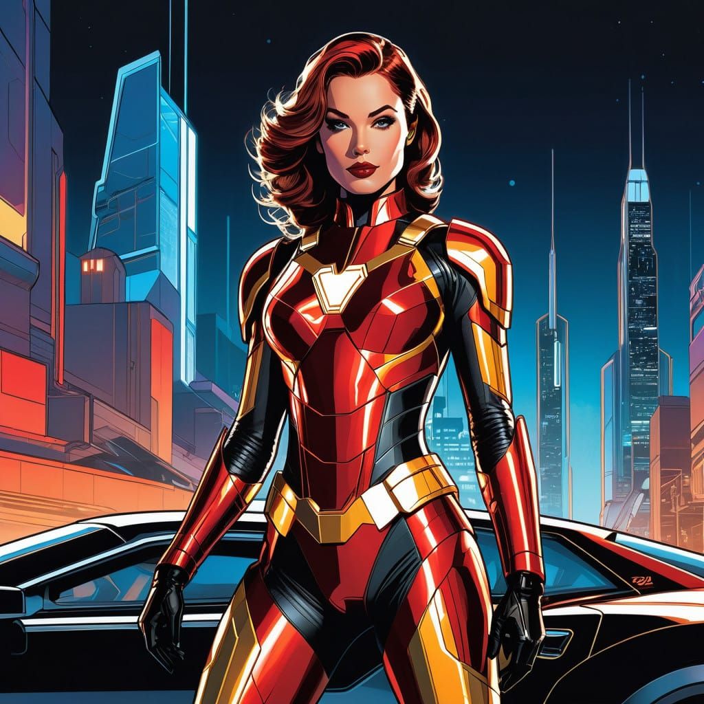 Iron WoMan in Futuristic Red and Gold Armor