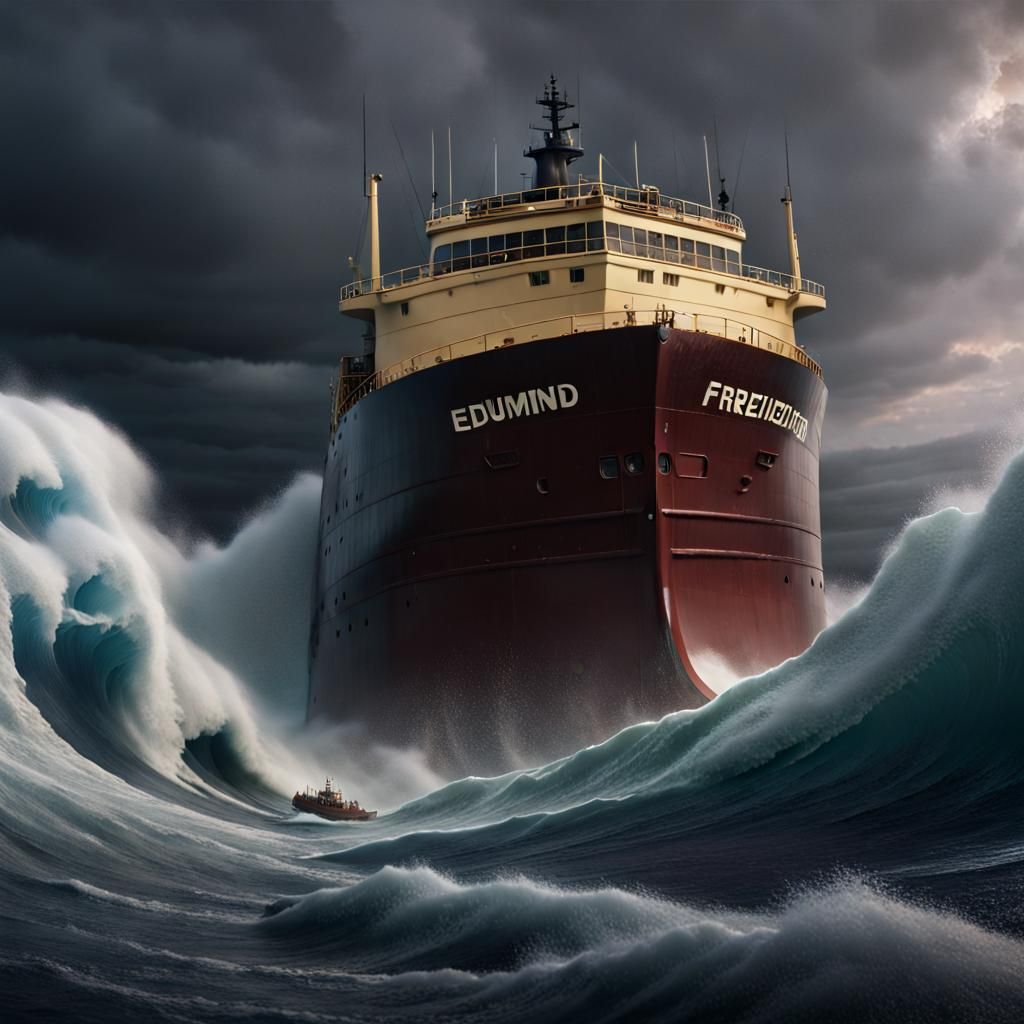 Edmund Fitzgerald Freighter in a Storm, Detailed Matte Paint...