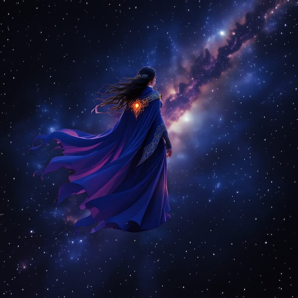 Sorceress on Crystalline Peak Overlooking Alien World