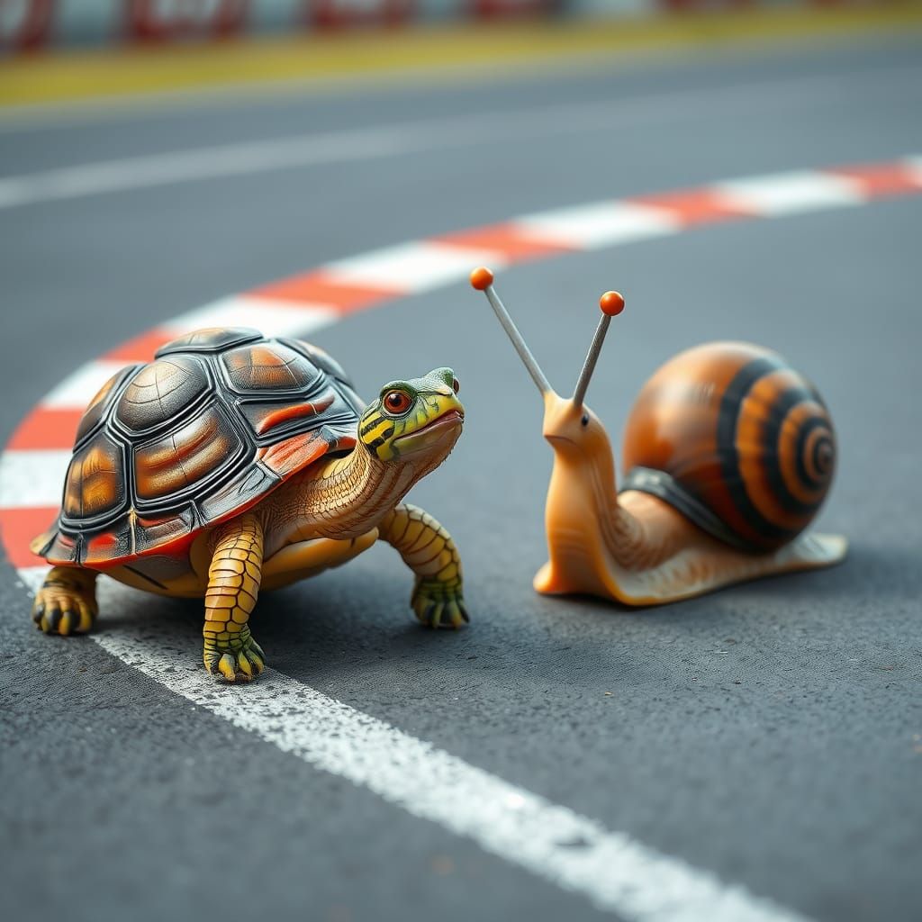 Racing Turtle and Snail Compete on Racetrack