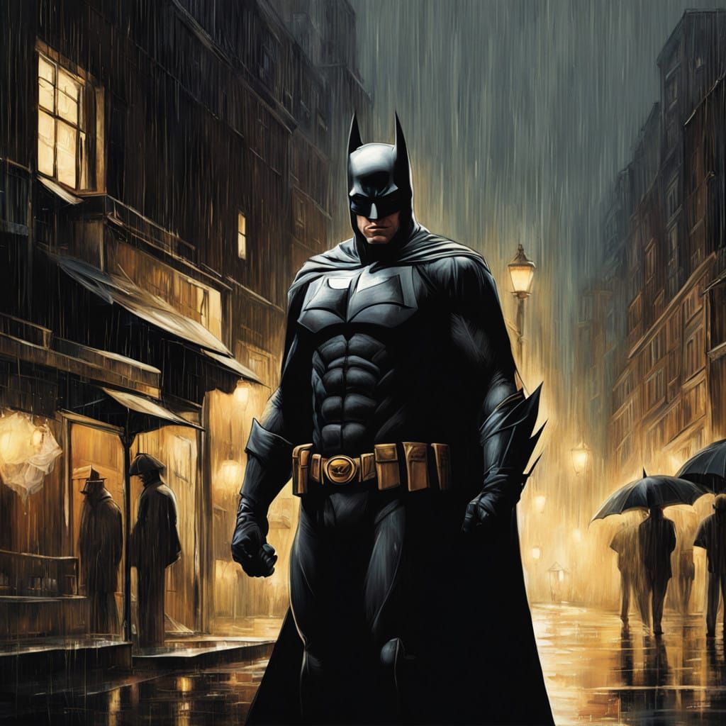 Robert Pattinson as Batman in Neo-Noir Oil Painting