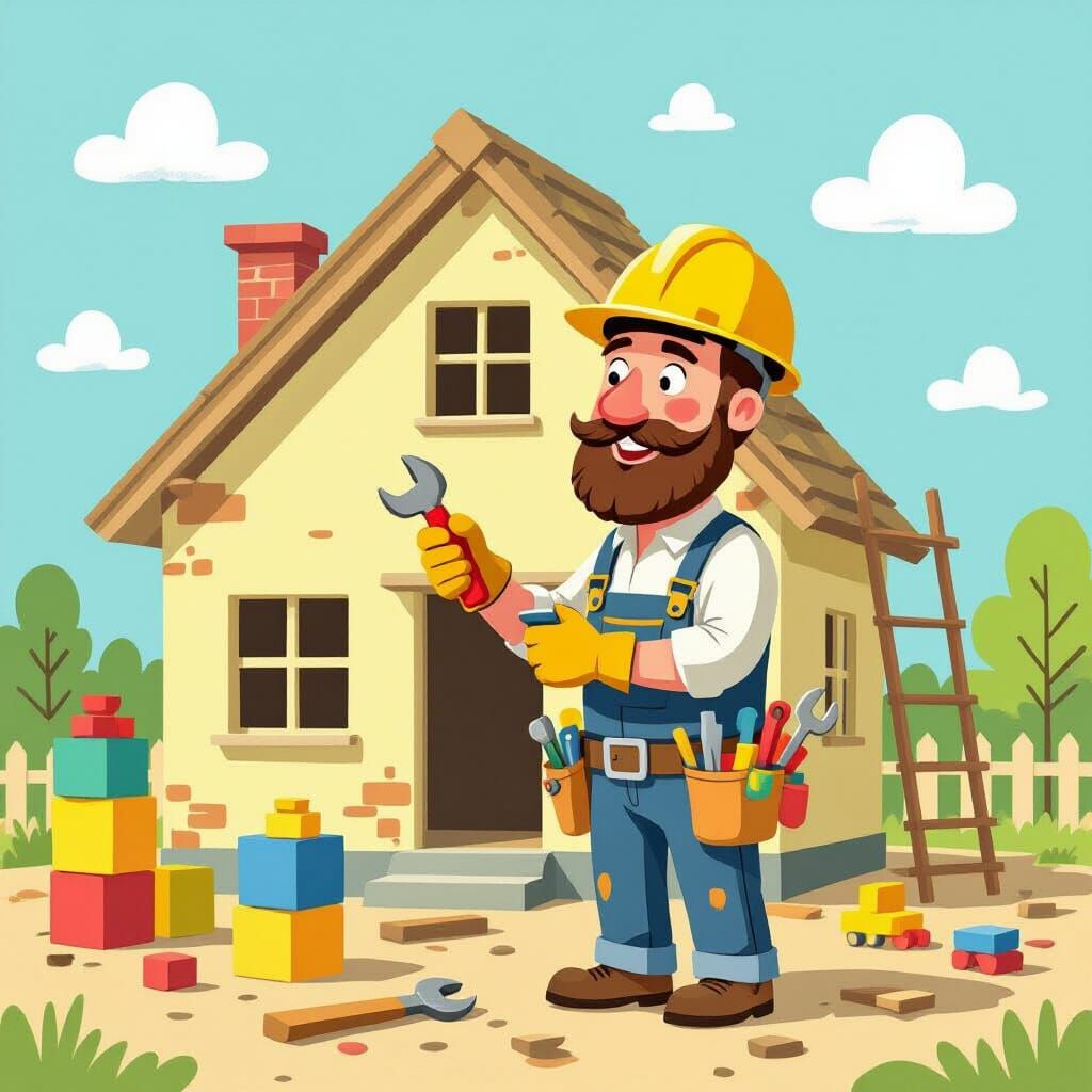 Whimsical Children's Book Illustration of Construction Engin...