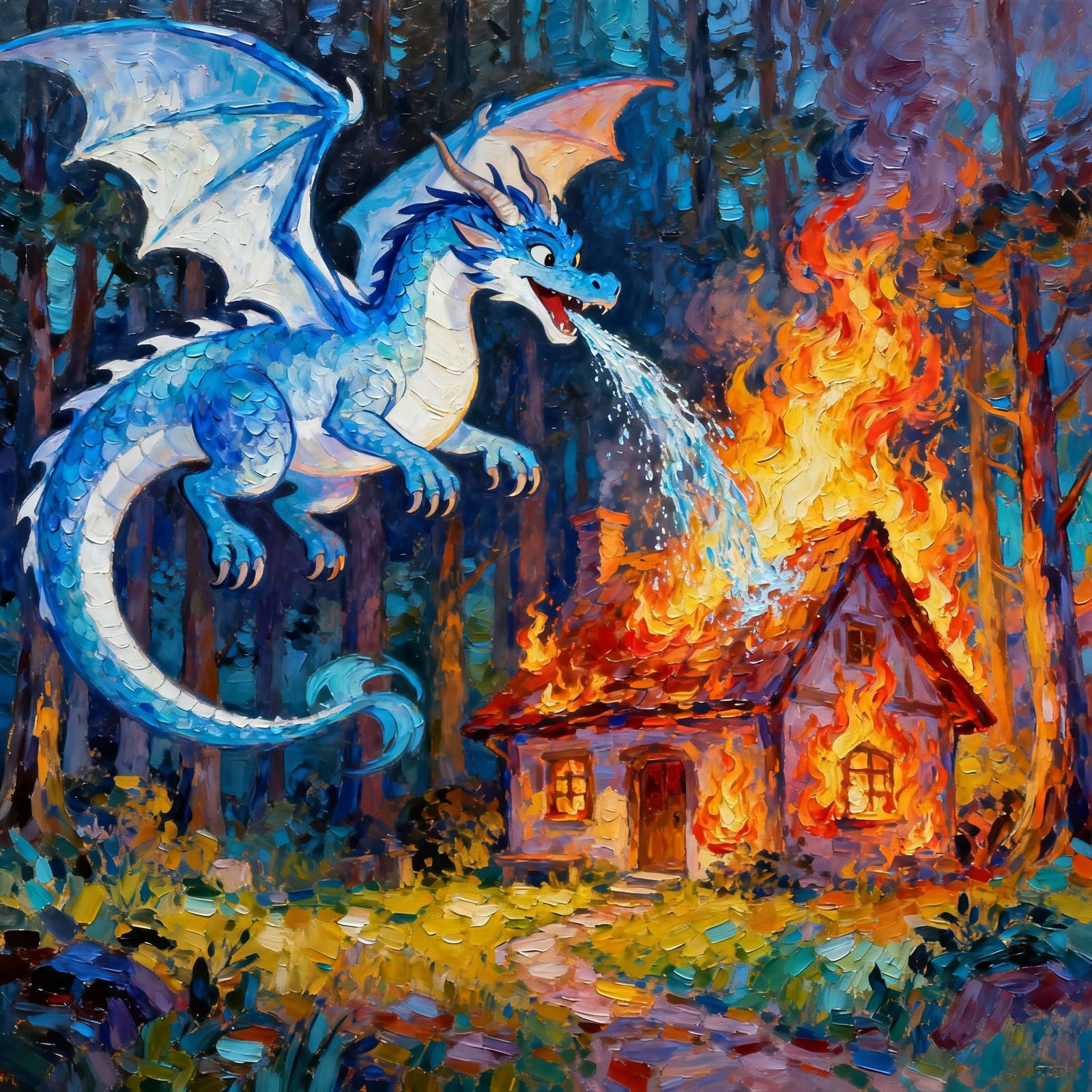 Dragon Douses Forest Fire in Disney Animation Style
