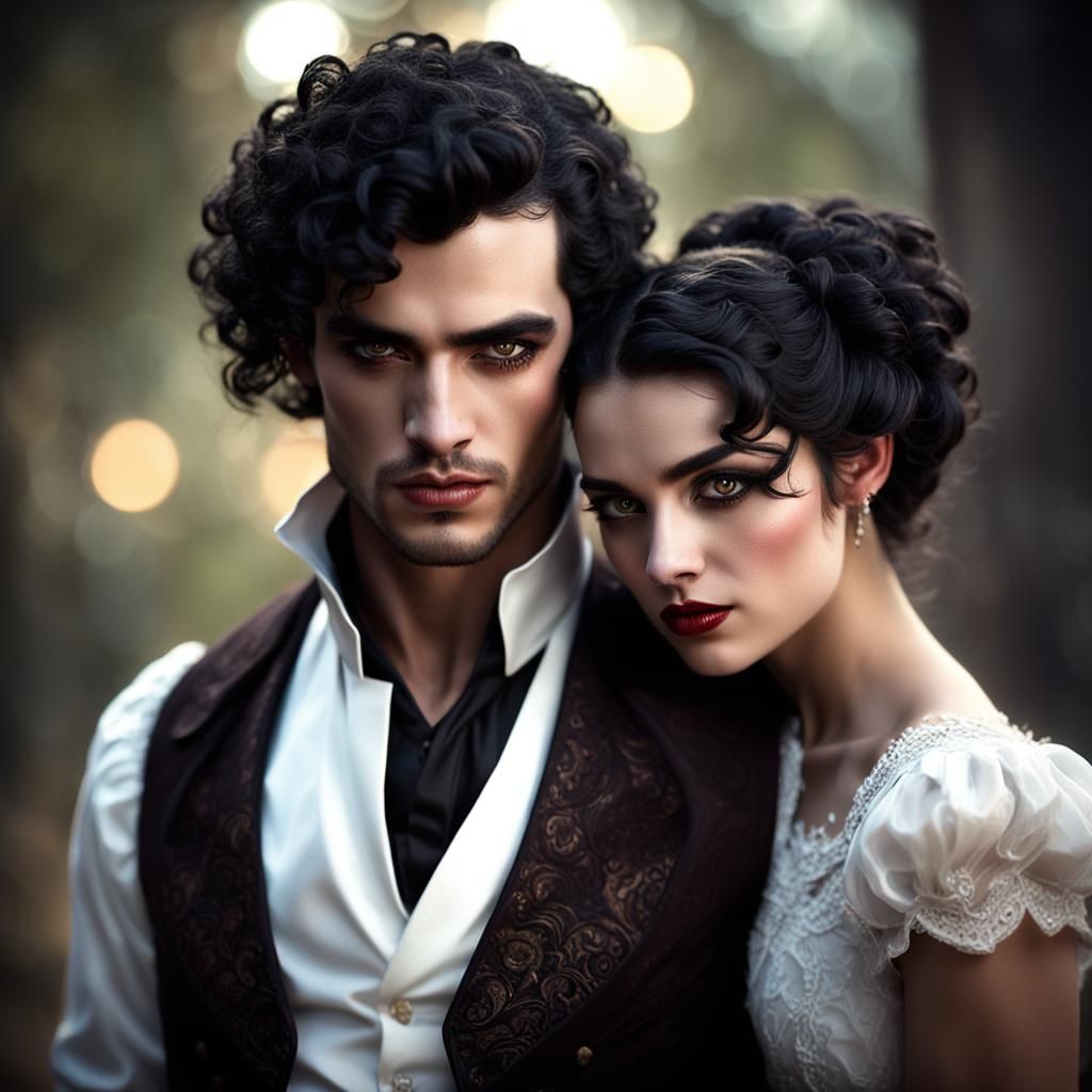 Vampire Couple Portrait in Hyperrealistic Style