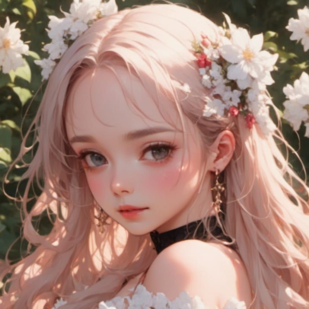 Anime Girl in Blooming Friendship Garden
