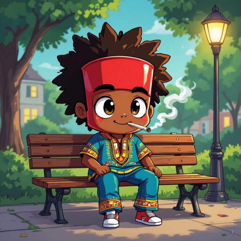 Chibi Character with Red Solo Cup Head Smoking Blunt