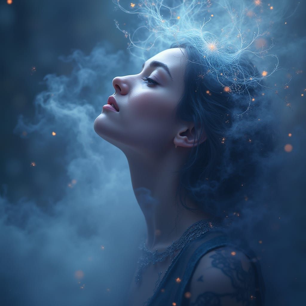 Woman Lost in Contemplative Dreamlike State