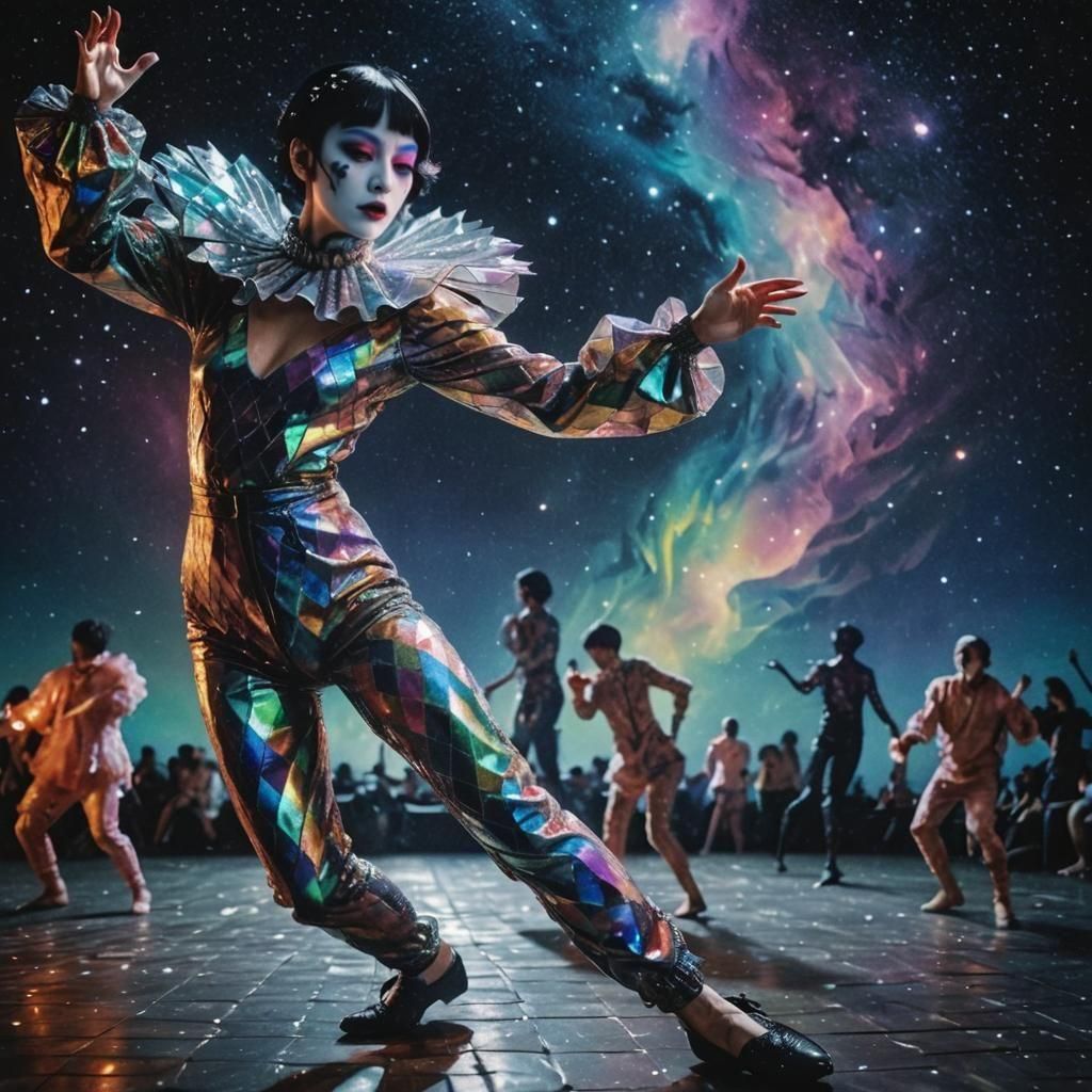 Sad Girl Dancing on Stage in Psychedelic Style