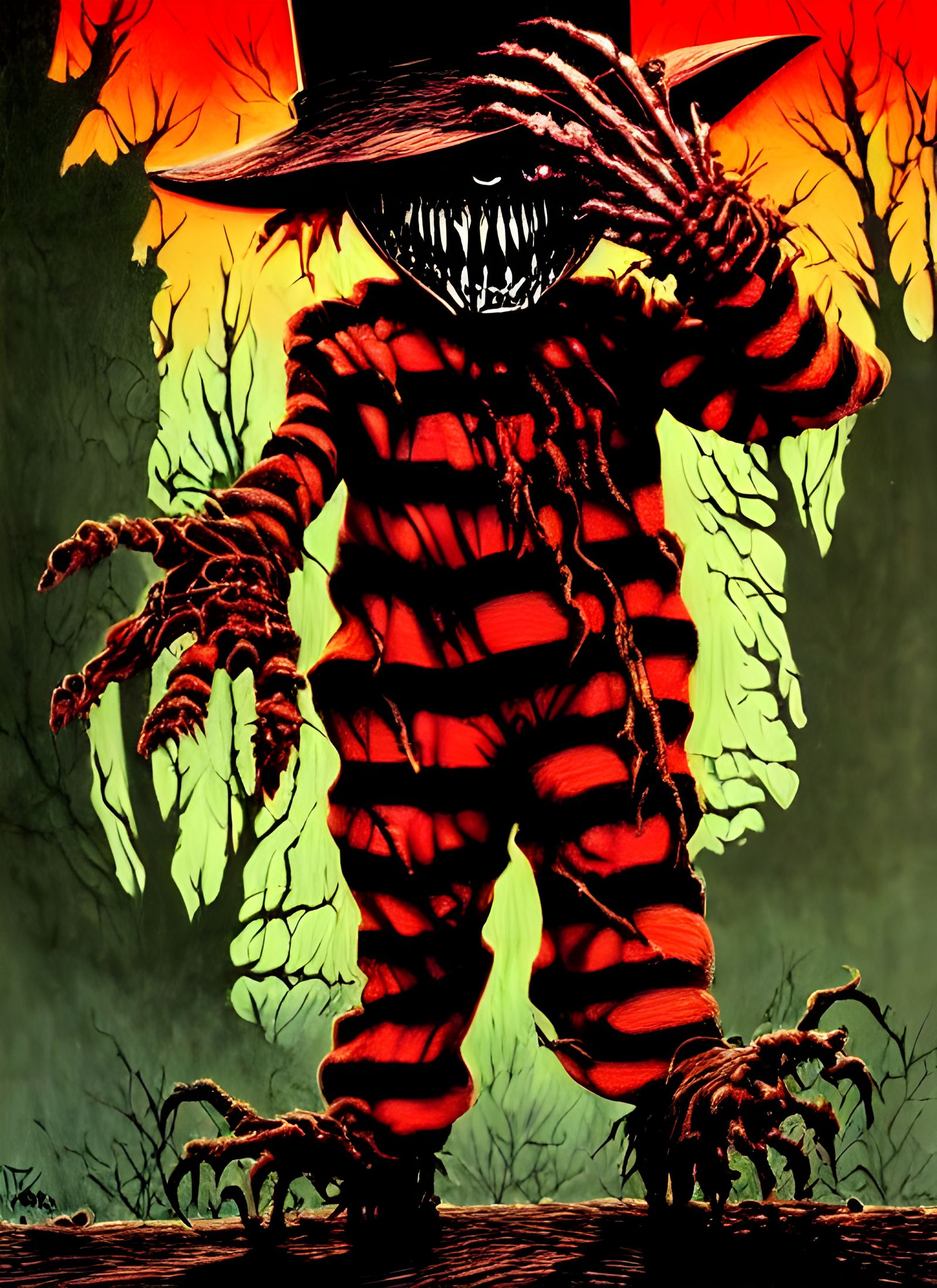 Chibi Freddy Krueger in Sinister Cartoon Style
