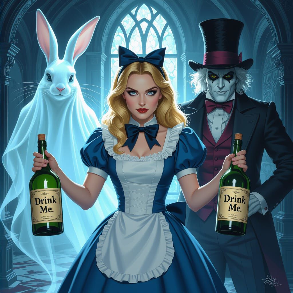 Sinister Alice in Wonderland Portrait in Dark Room