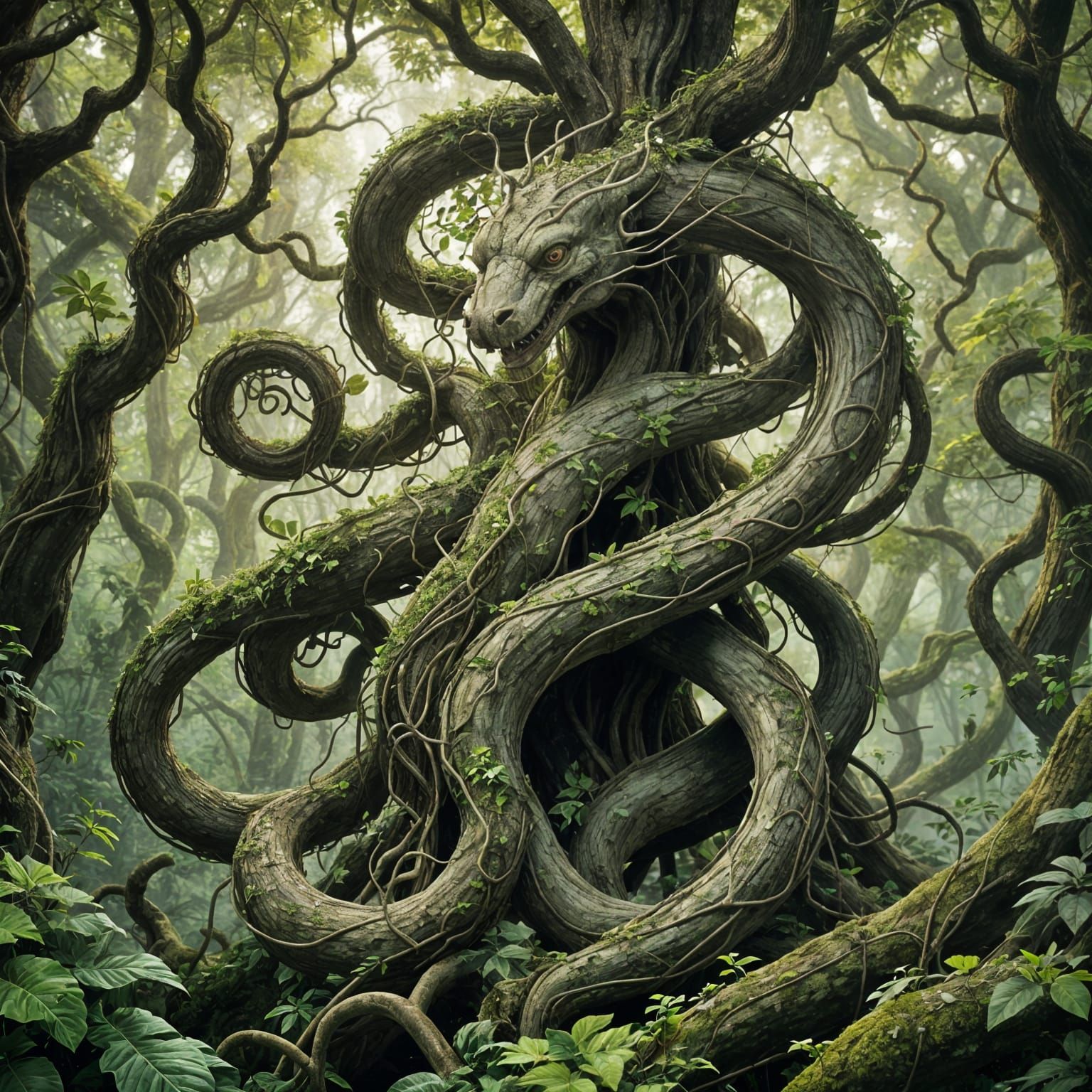 Serpentine Vine Creature in Ancient Forest