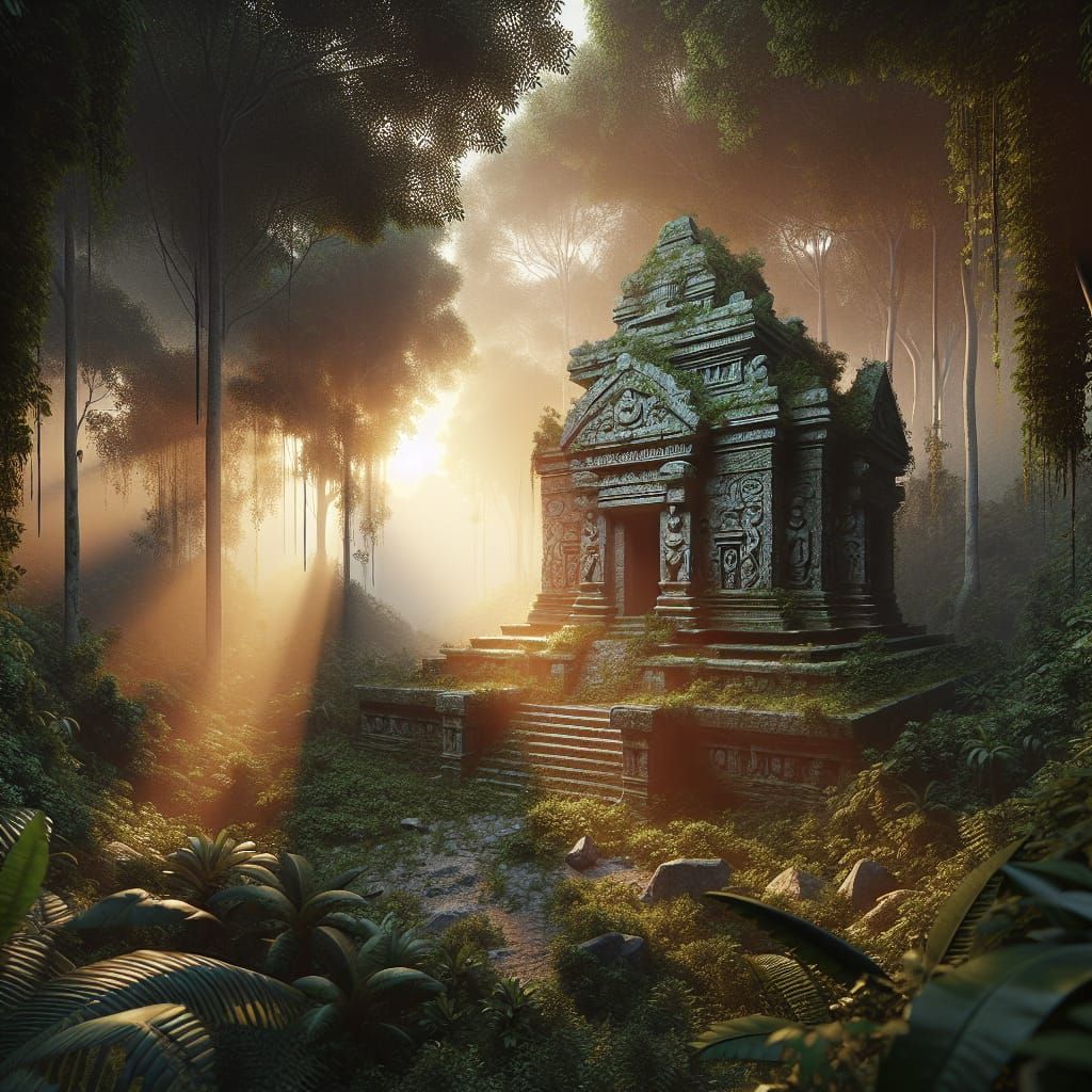 Ancient Mayan Temple of Shiva in Sunset