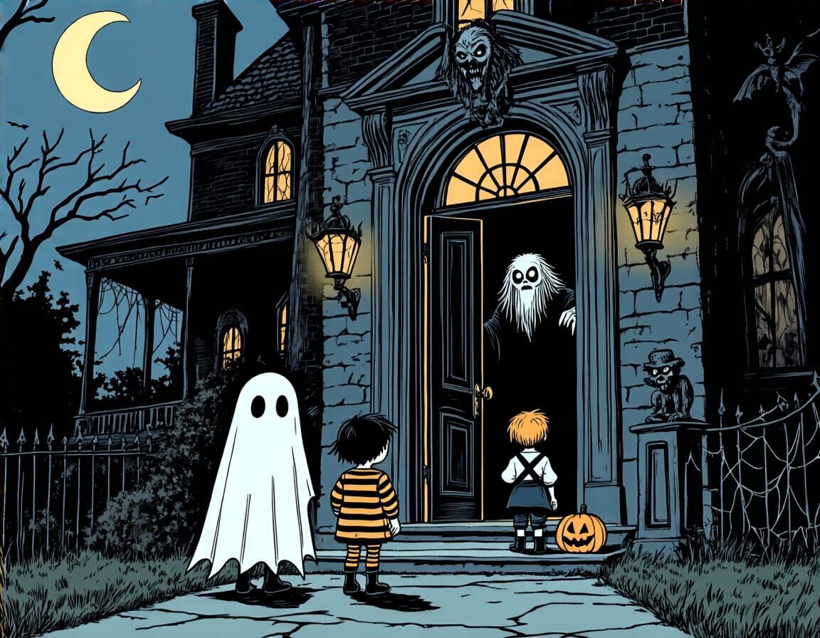 Halloween Kids at Addams Family Mansion
