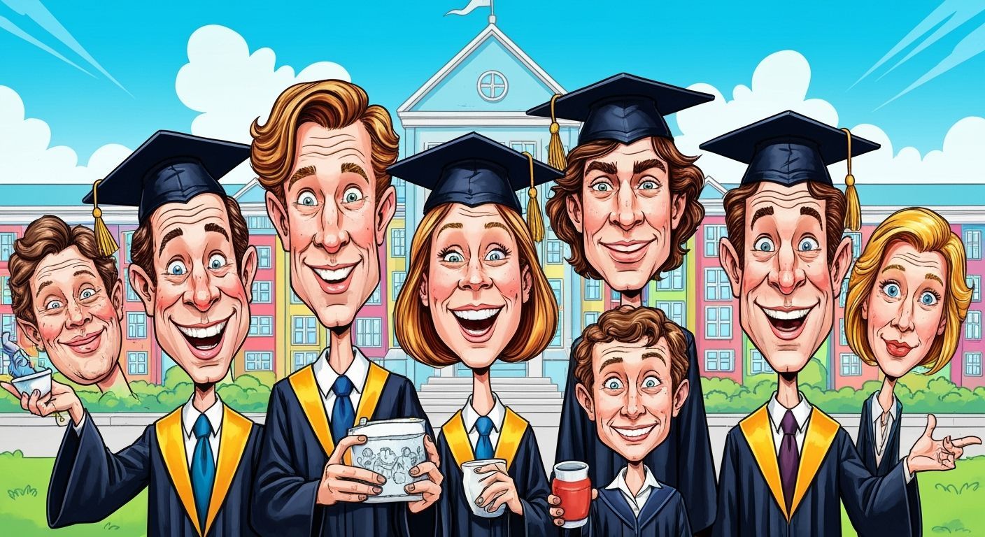 Funny Graduate Caricatures in Dynamic Cartoon Style