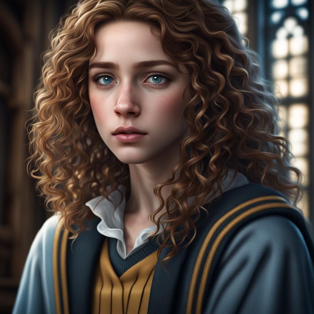 Teenage Girl with Blue Eyes: Digital Art Portrait