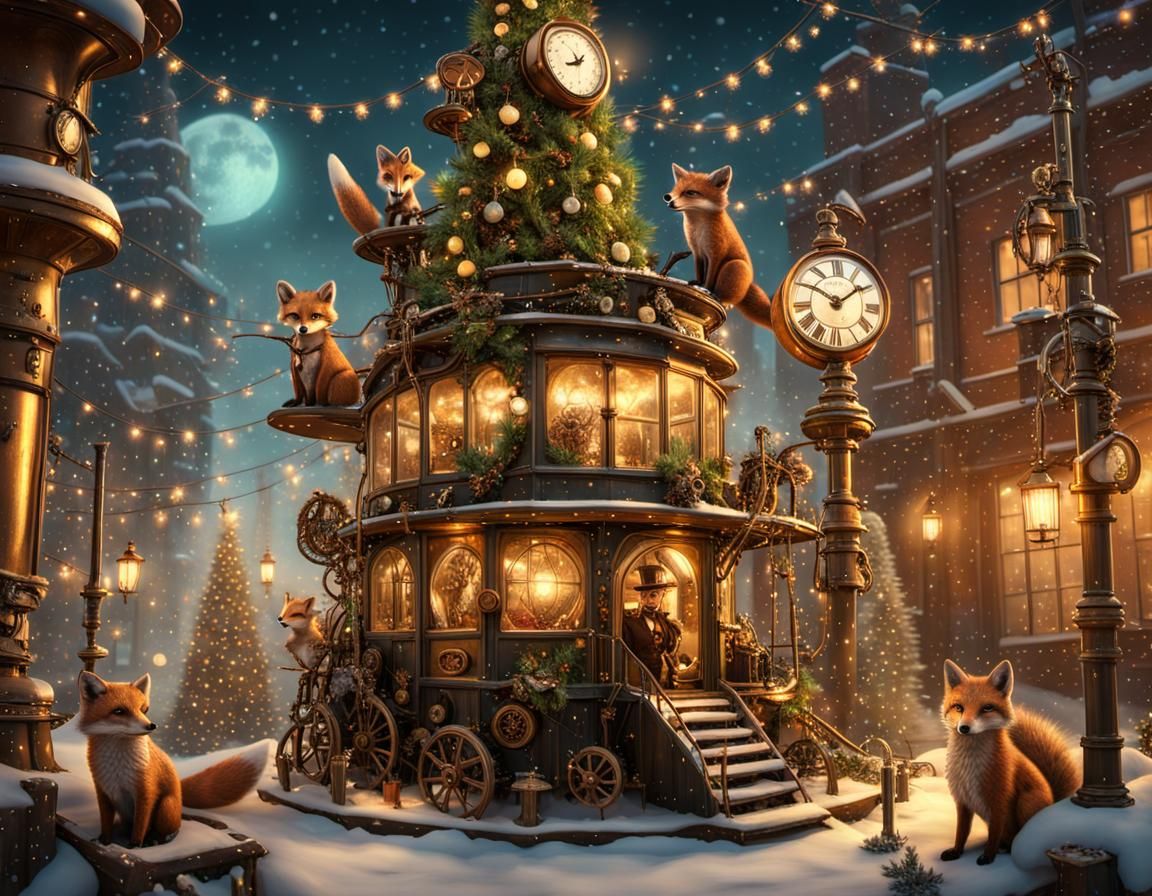 Steampunk Christmas Wonderland with Woodland Animals