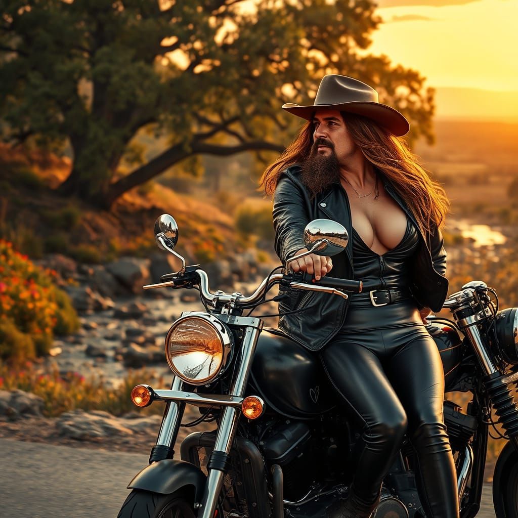 Biker Couple Ride Through Texas at Sunset