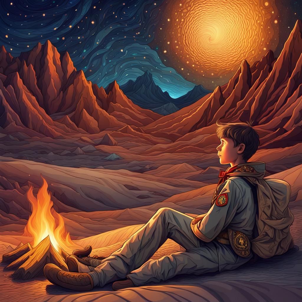 Boy Scout's Desert Camp in Zentangle Style