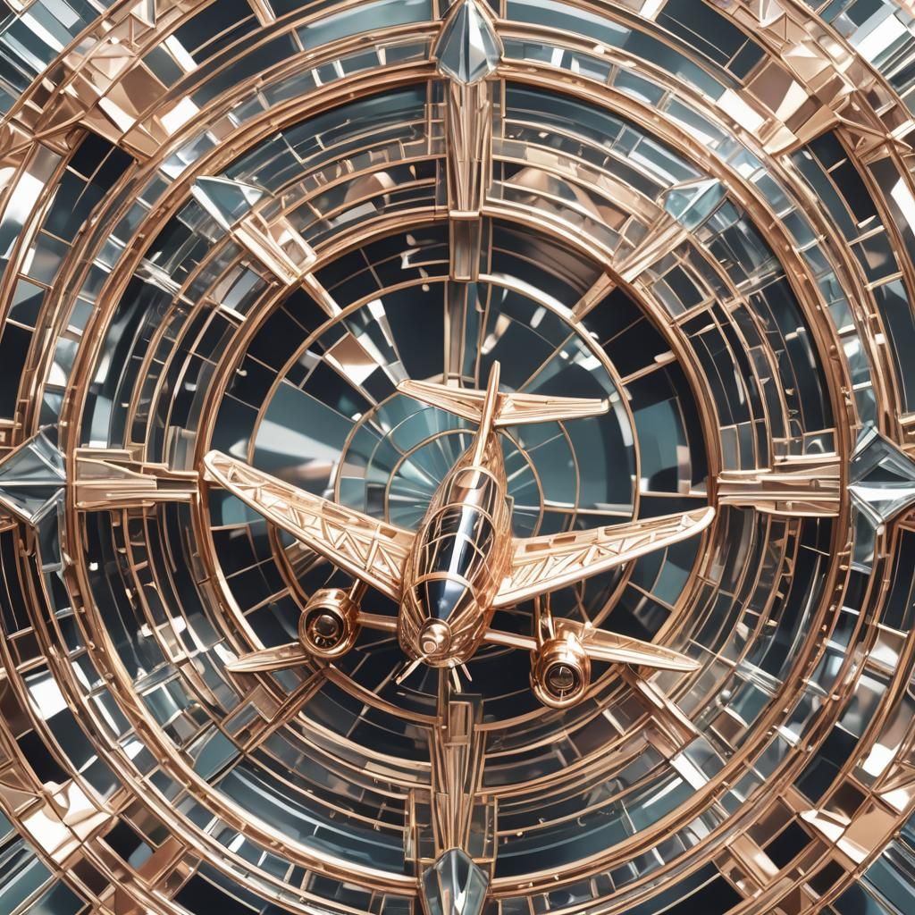 Crystal Art Deco Airplane in Circle, Macro Shot