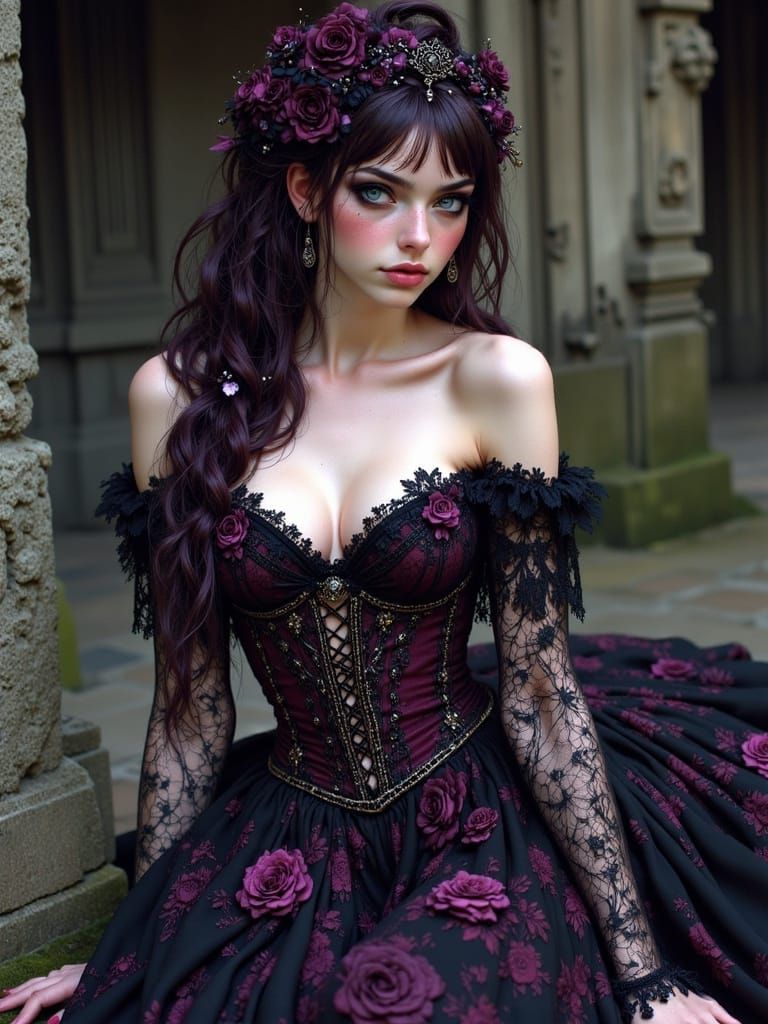 Ethereal Gothic Princess in Rich Plum and Black