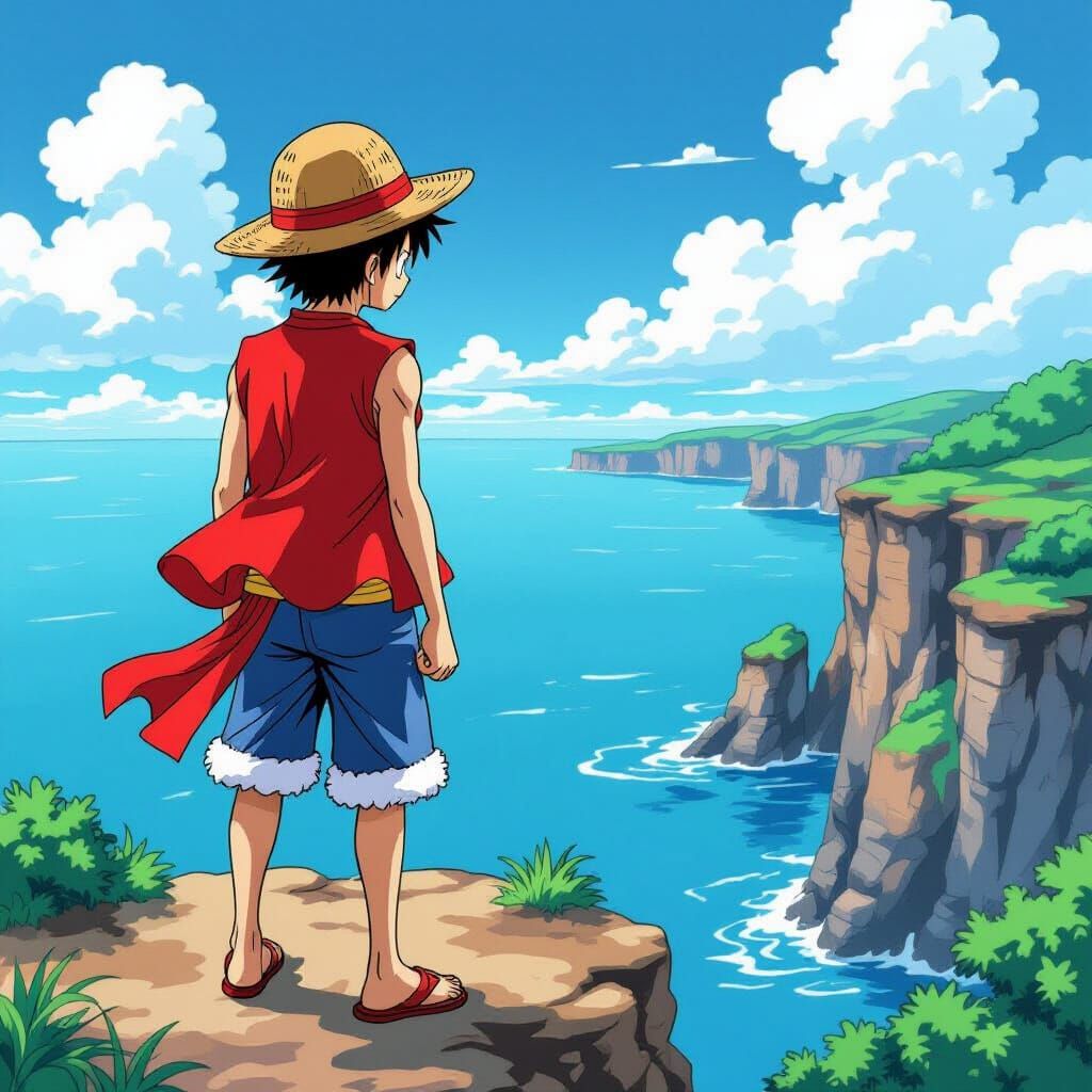 Monkey D. Luffy Overlooking the Ocean, Manga Style