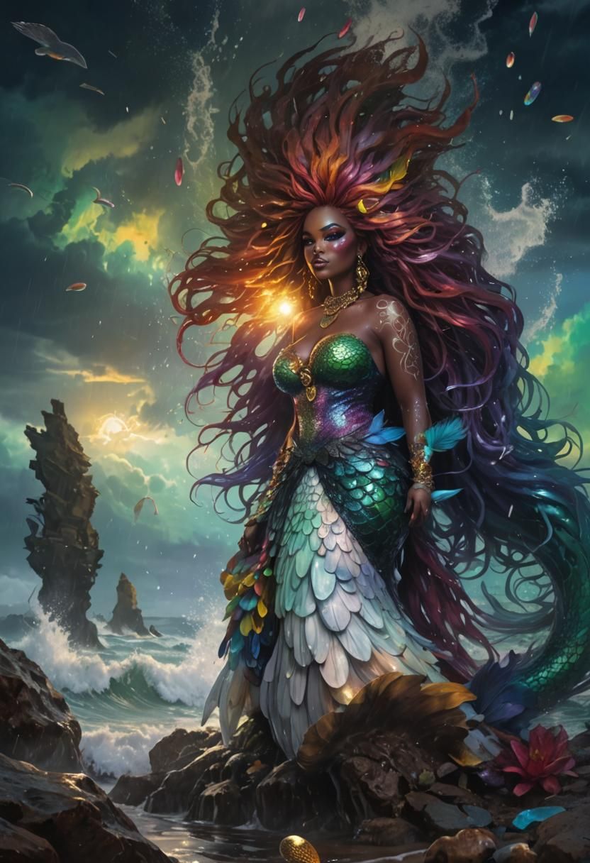 Rainbow Mermaid Goddess on Alien Beach