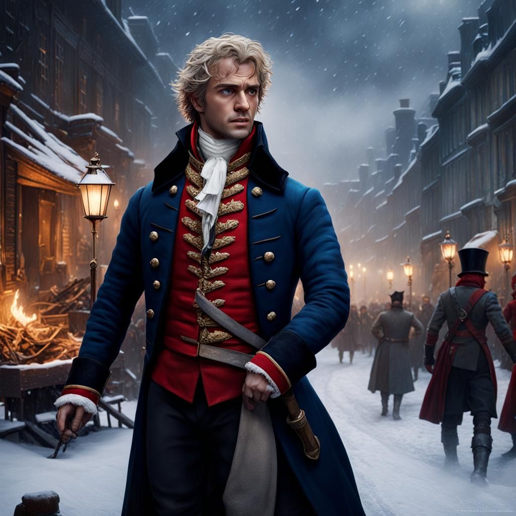Enjolras in Snowy Paris: Detailed Matte Painting