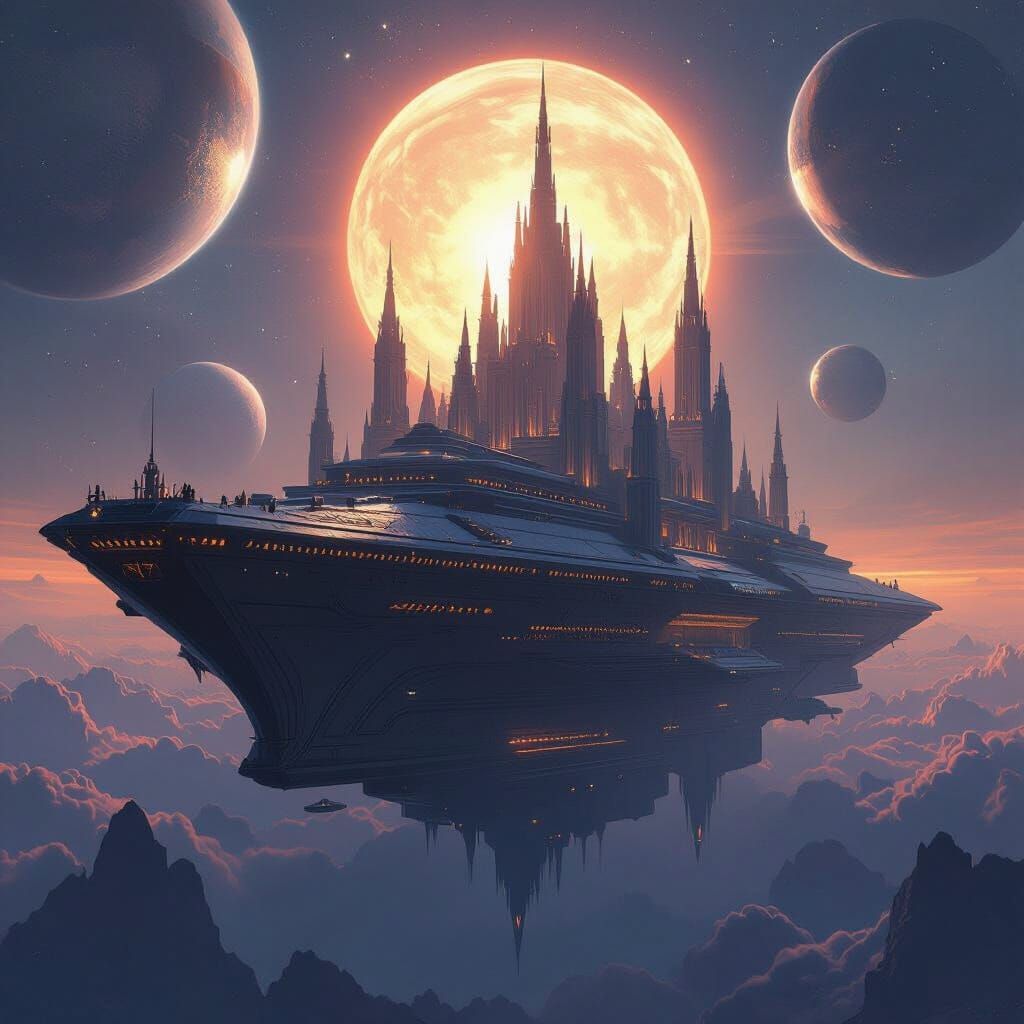 Colossal Divine Empire Cathedral Fortress Ship in Cosmic Pan...