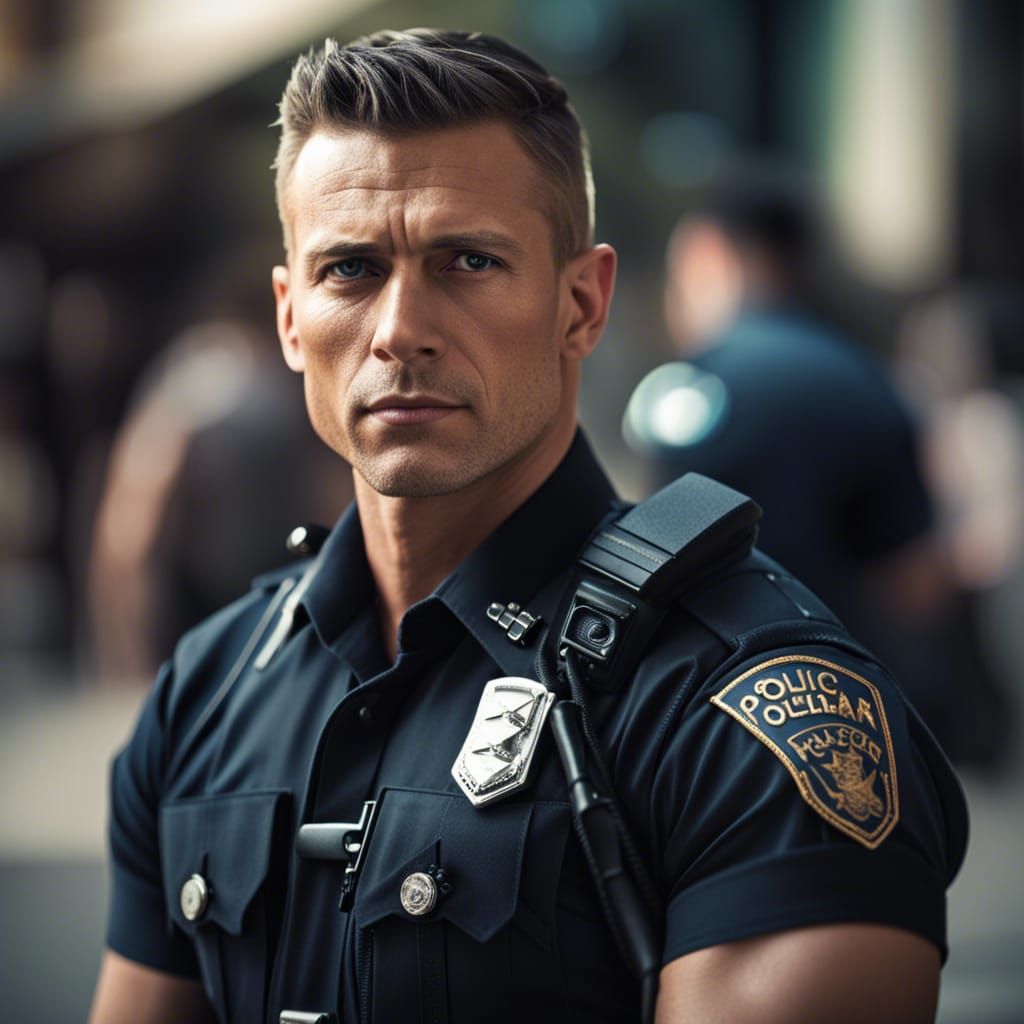Shirtless Muscular Policeman in Professional Photography Sty...