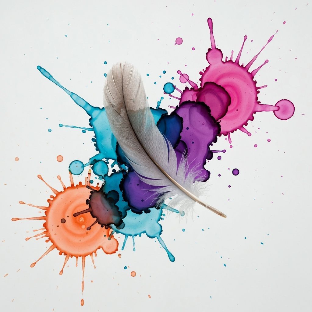 Feather Floating in Alcohol Ink Splatters