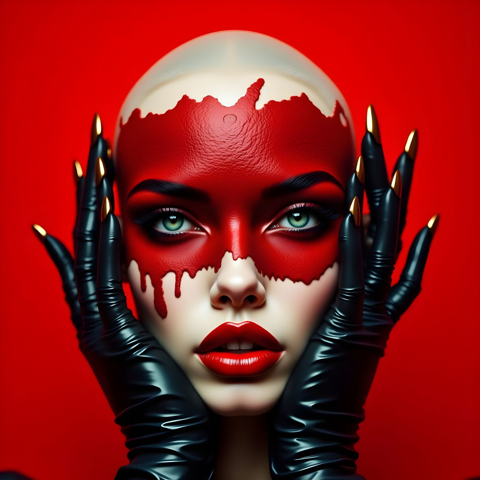 Striking Portrait of Masked Figure in Red