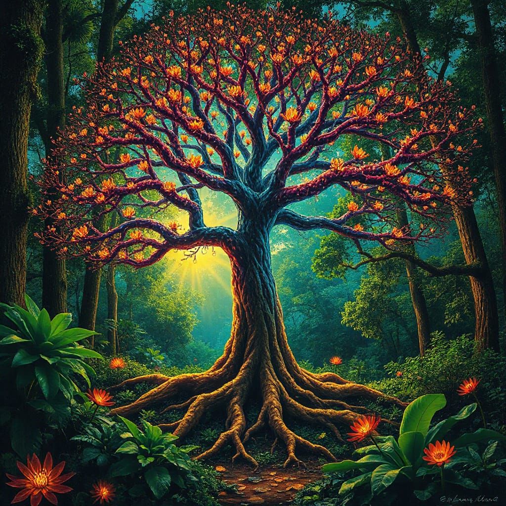 Ethereal Tree of Life in Luminous Forest