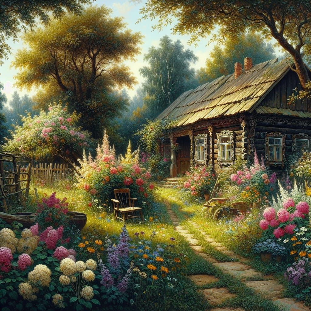 Romantic Cottage in Rural Impressionistic Style