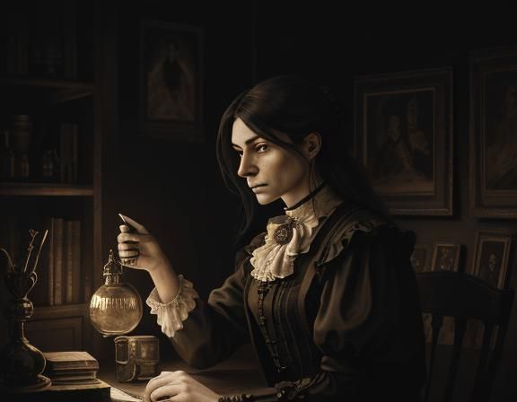 Victorian Anatomist in Laboratory: Sepia-Toned Concept Art