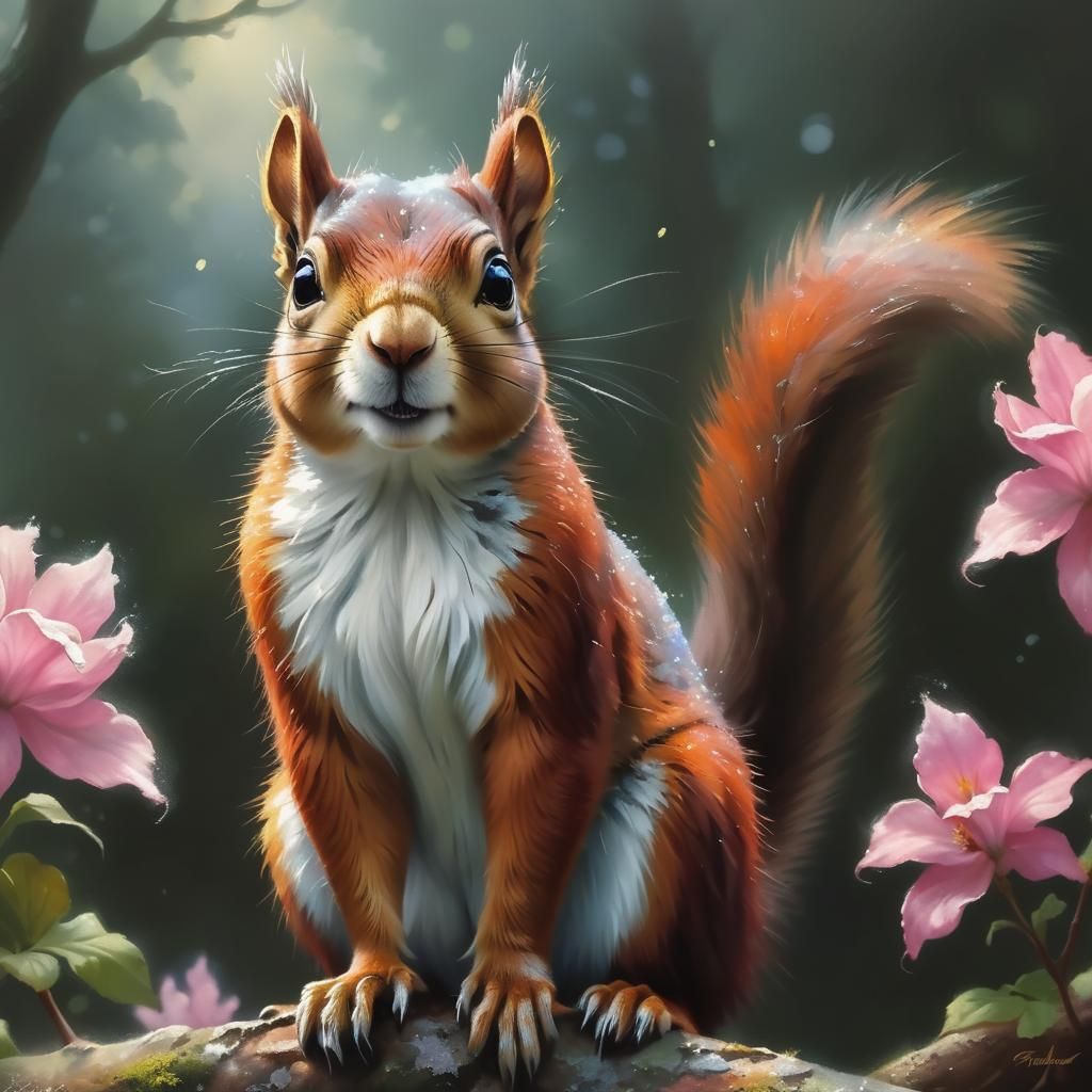 Majestic Squirrel in Ethereal Fantasy Landscape
