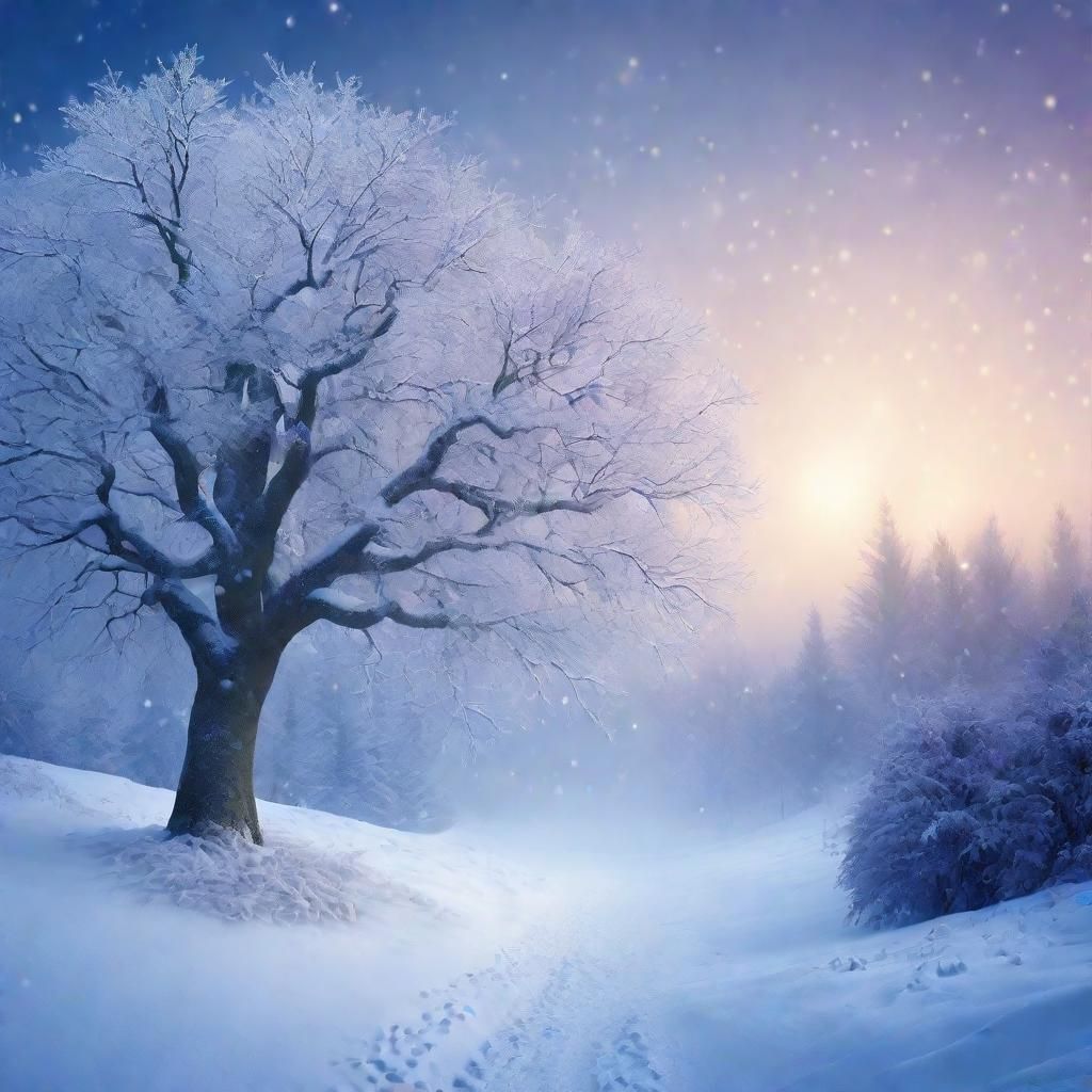 Majestic Snow-Covered Tree in Winter Landscape